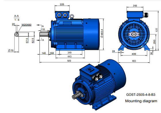 IC0141 Motor Squirrel Cage Dengan Diameter Poros 75mm Untuk Operasi S1 Berkelanjutan